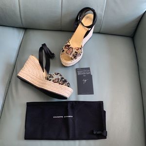 Giuseppe Zanotti  Leopard Vinyl Espadrille Wedges